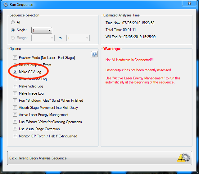 how to create laser log file with ASI lasers