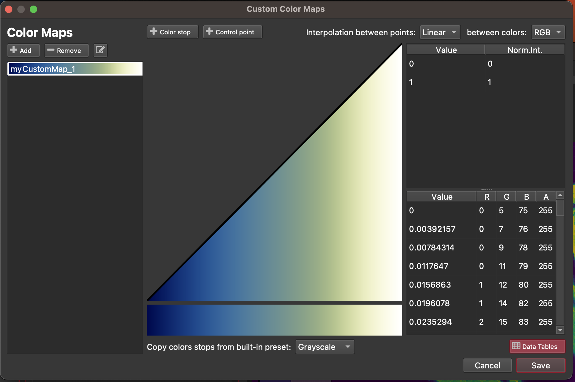 A screenshot of the Custom Color Maps tool in iolite