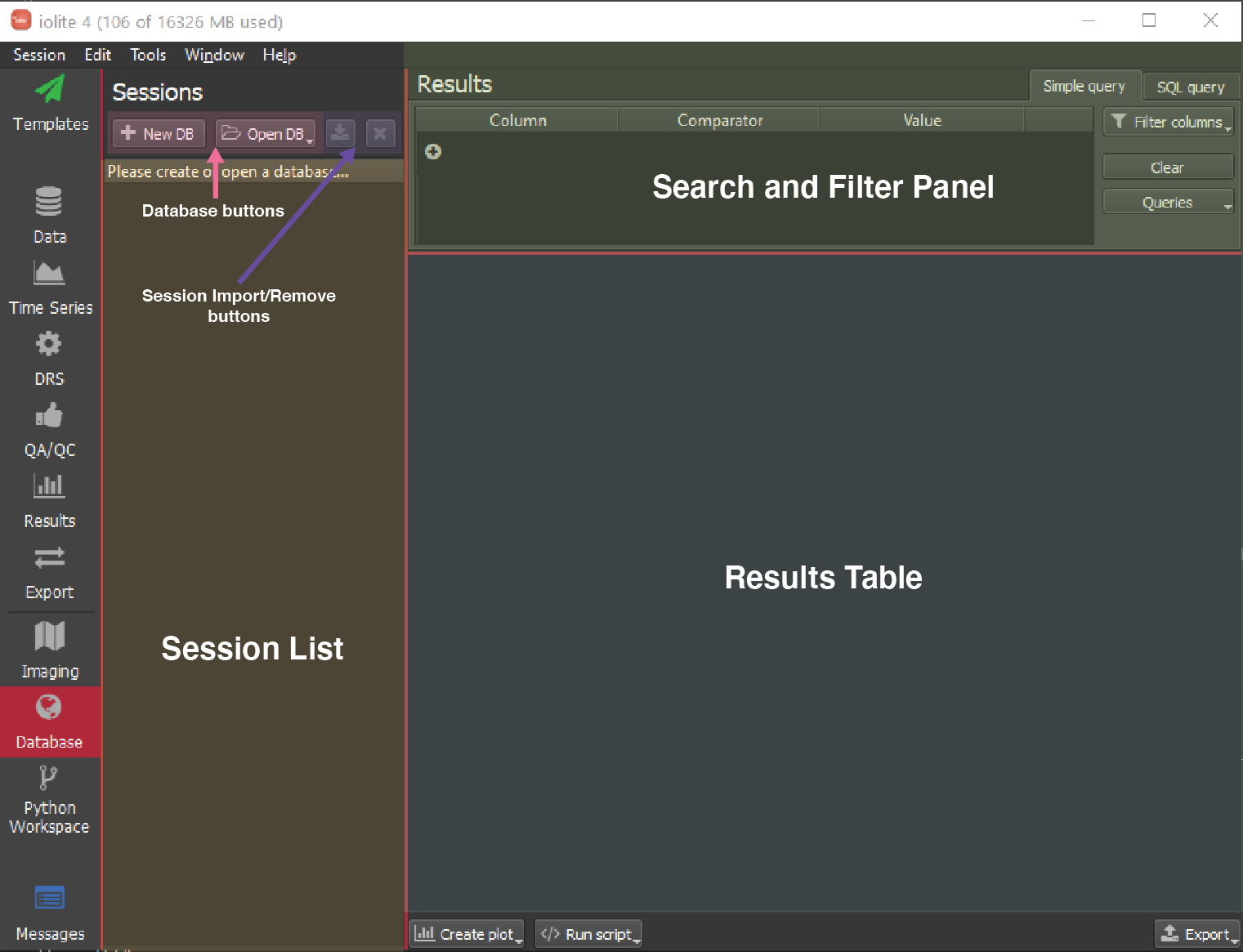screenshot of iolite database tool