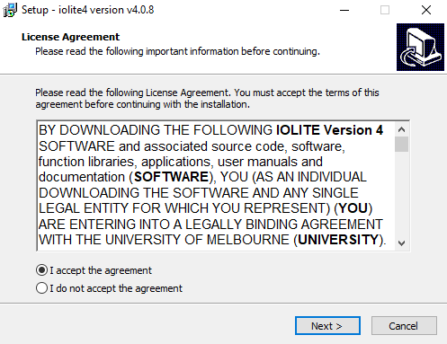Installing iolite on Windows licence view