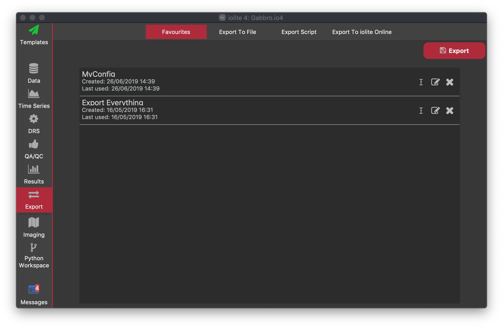 iolite Export View