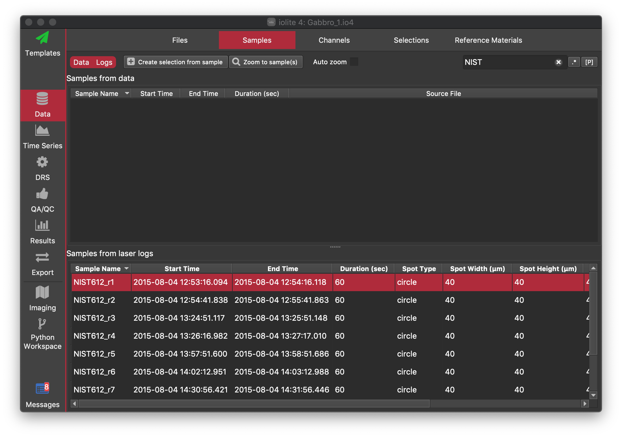 iolite samples browser gabbros example