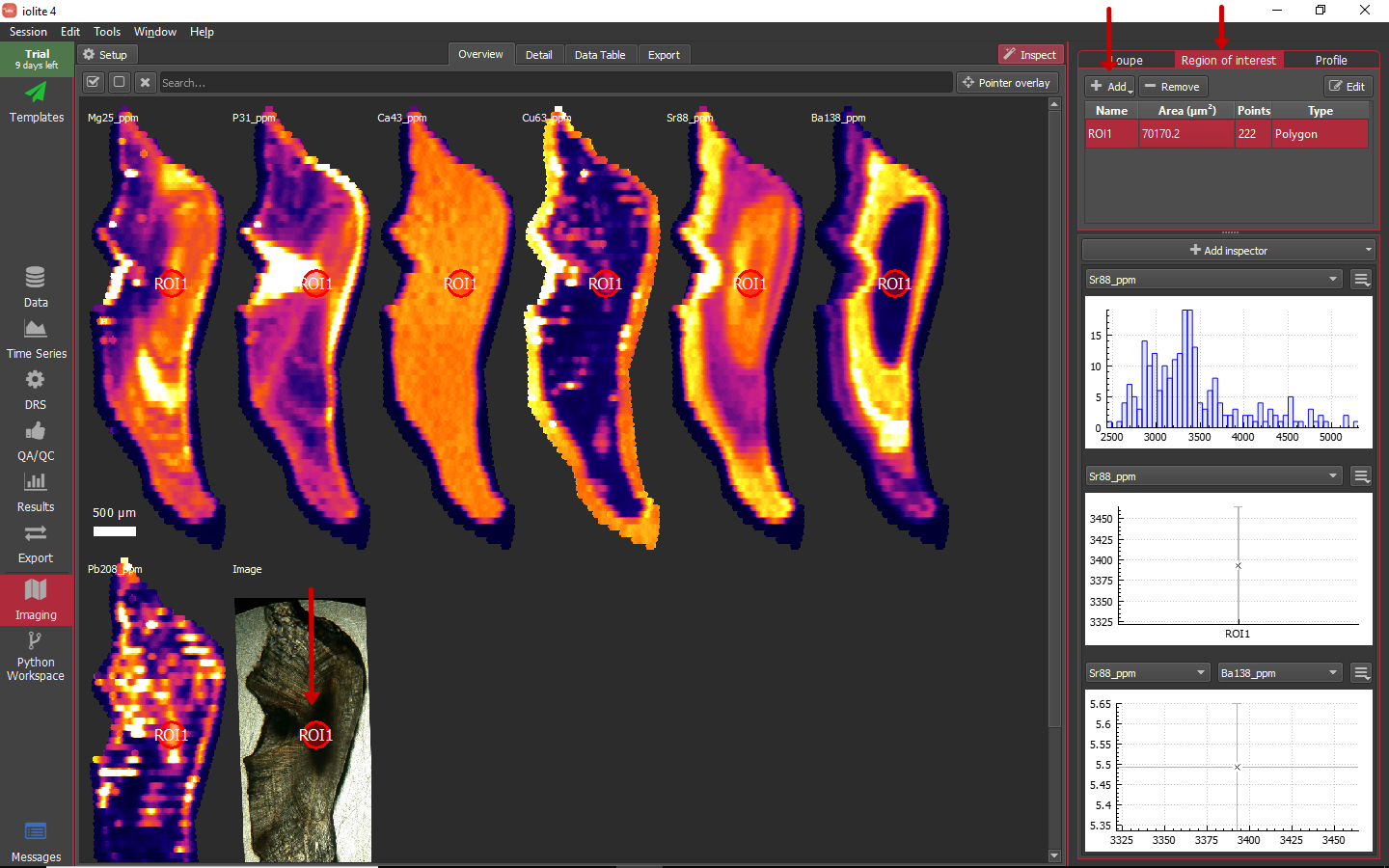 iolite guided examples imaging inspect roi