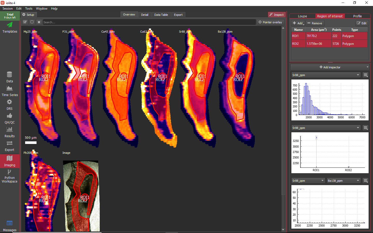 iolite guided examples imaging inspect roi stats