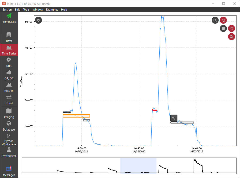 An screenshot showing linked selections in iolite v4