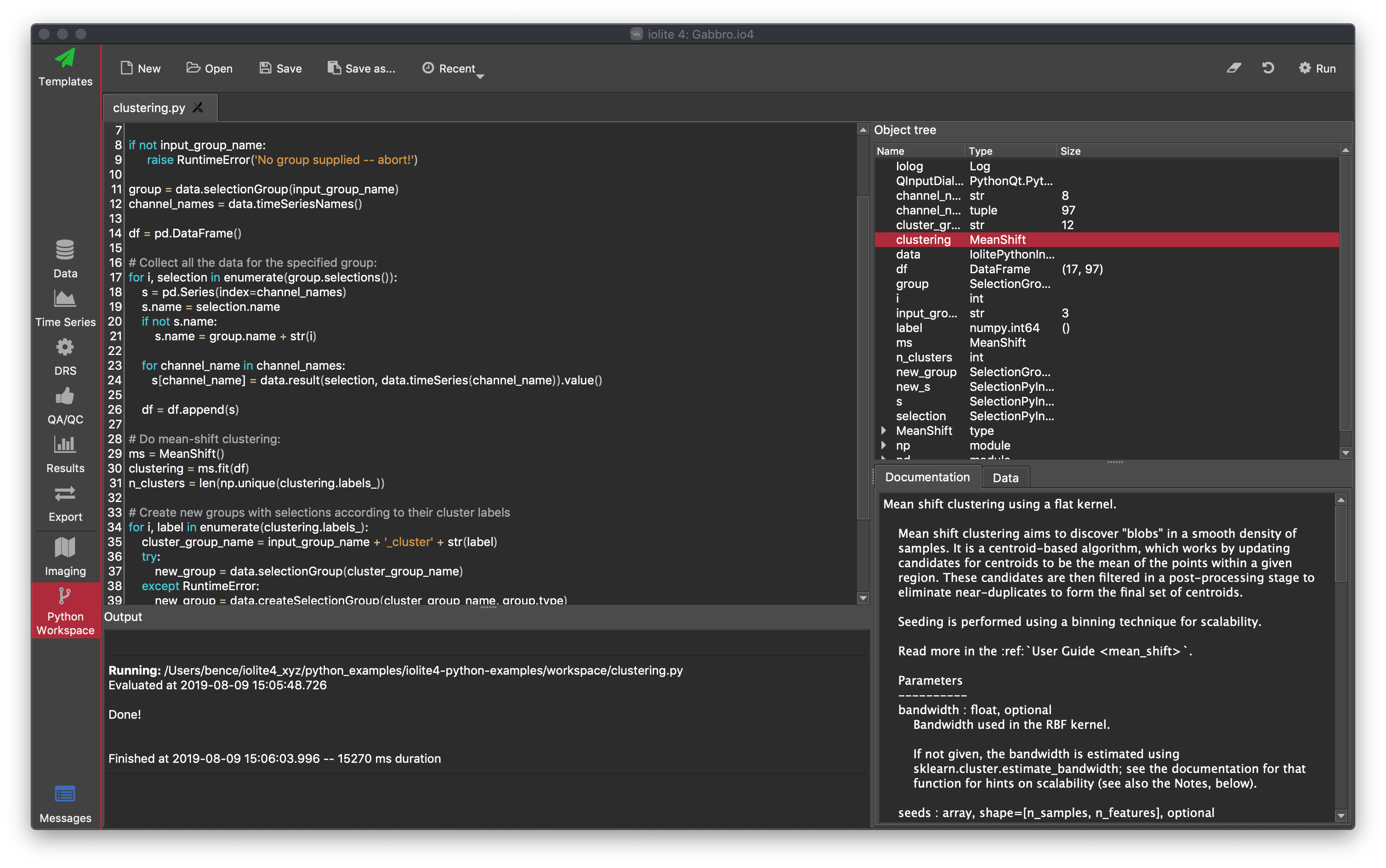 the iolite python workspace