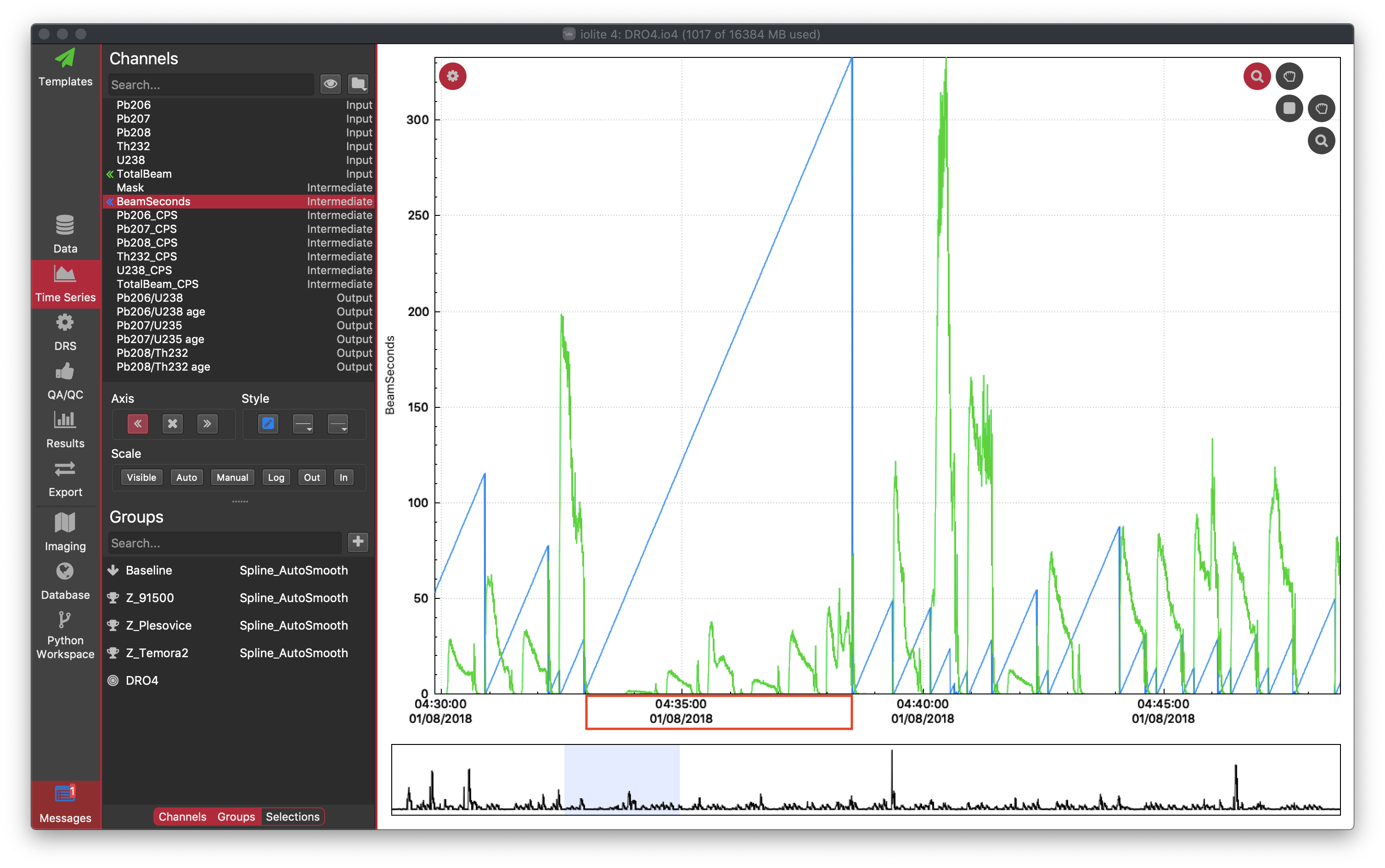 iolite guided examples U-Pb DRS beam seconds low 2