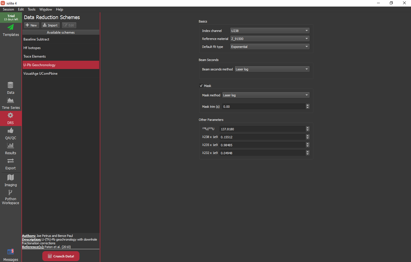 iolite guided examples U-Pb DRS settings